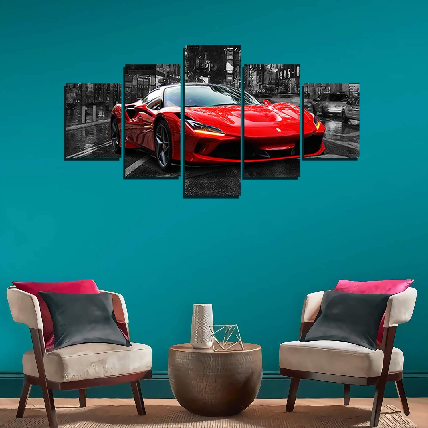 

Без рамы, 5 шт., черно-белые, красные картины со спортивными автомобилями, холст, картины, настенные художественные постеры для гостиной, офиса, домашнего декора