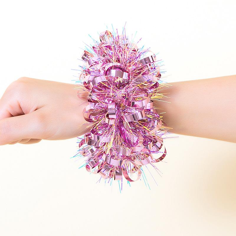 Metallische Lametta-Handgelenkschmuck-Armbänder, Großpackung Glitzernde Pompon-Armbänder für Kinder-Tanzaufführungen, Cheerleading & Party-Dekoration