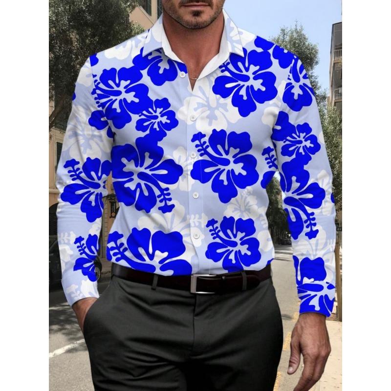 Men's Rose Graffiti Printed Long Sleeve Shirt, Collar Cardigan Shirt, European and American Trendy Casual Versatile Top