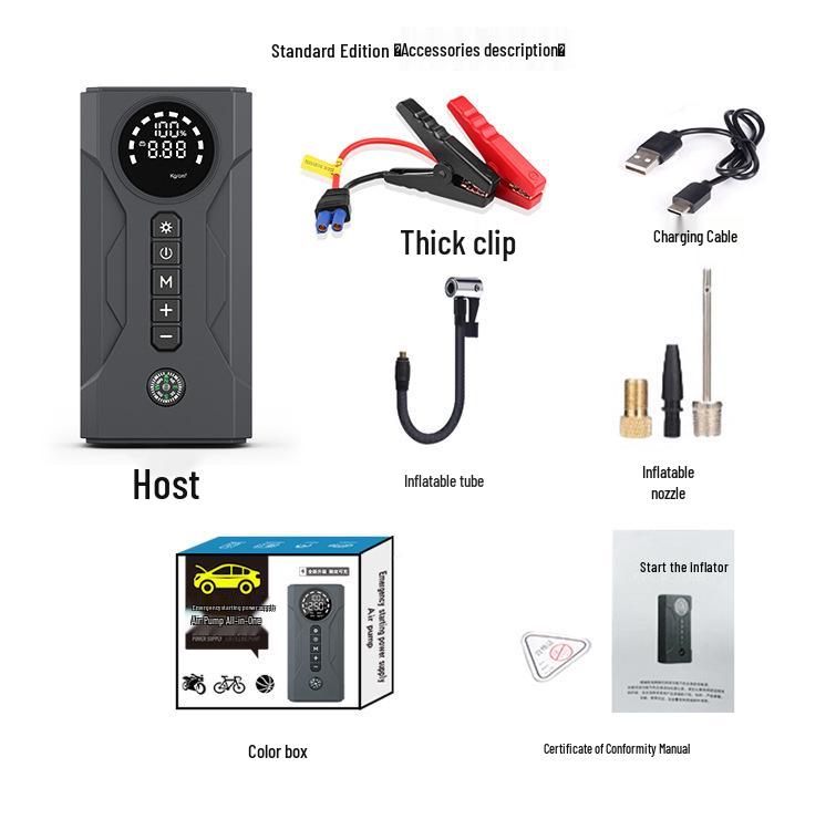 

Portable All-in-One Car Jump Starter and Power Bank with Inflator