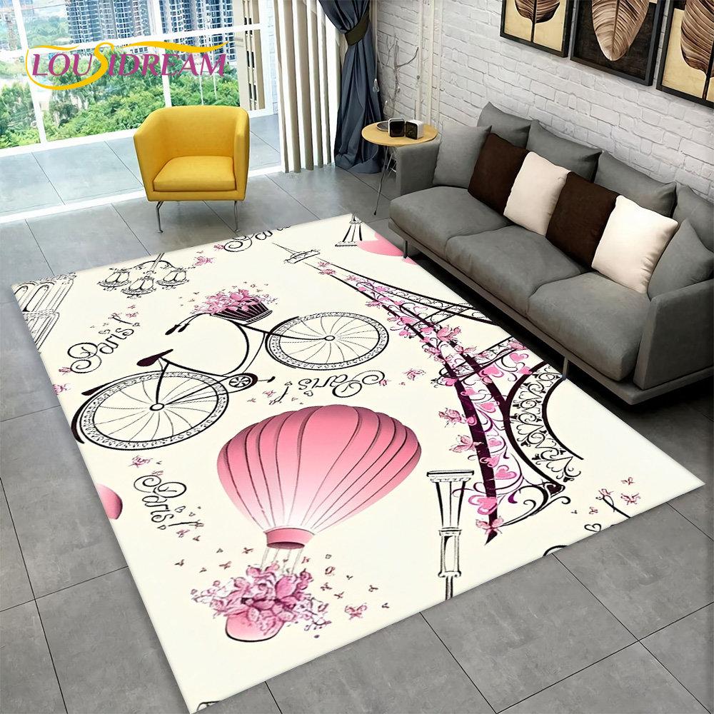 France Paris Eiffel Tower Romantic Art Area Rug,Carpet Rug for Living Room Bedroom Sofa Doormat Kitchen Decor Non-slip Floor Mat