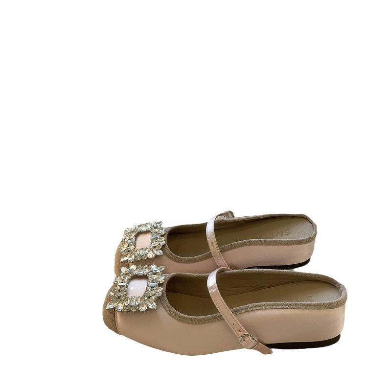 Mit Rock, Taschenkopf mit flachem Boden und Halbschuhen, Damen-Sommerbekleidung 2024 neue französische Mary Jane Cool-Slipper mit innerer Erhöhung