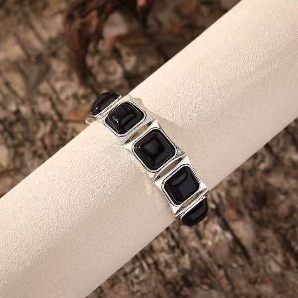 

Винтажный богемный браслет с зеленым камнем, женский браслет в этническом стиле, персонализированные геометрические квадратные украшения 22cm чёрный