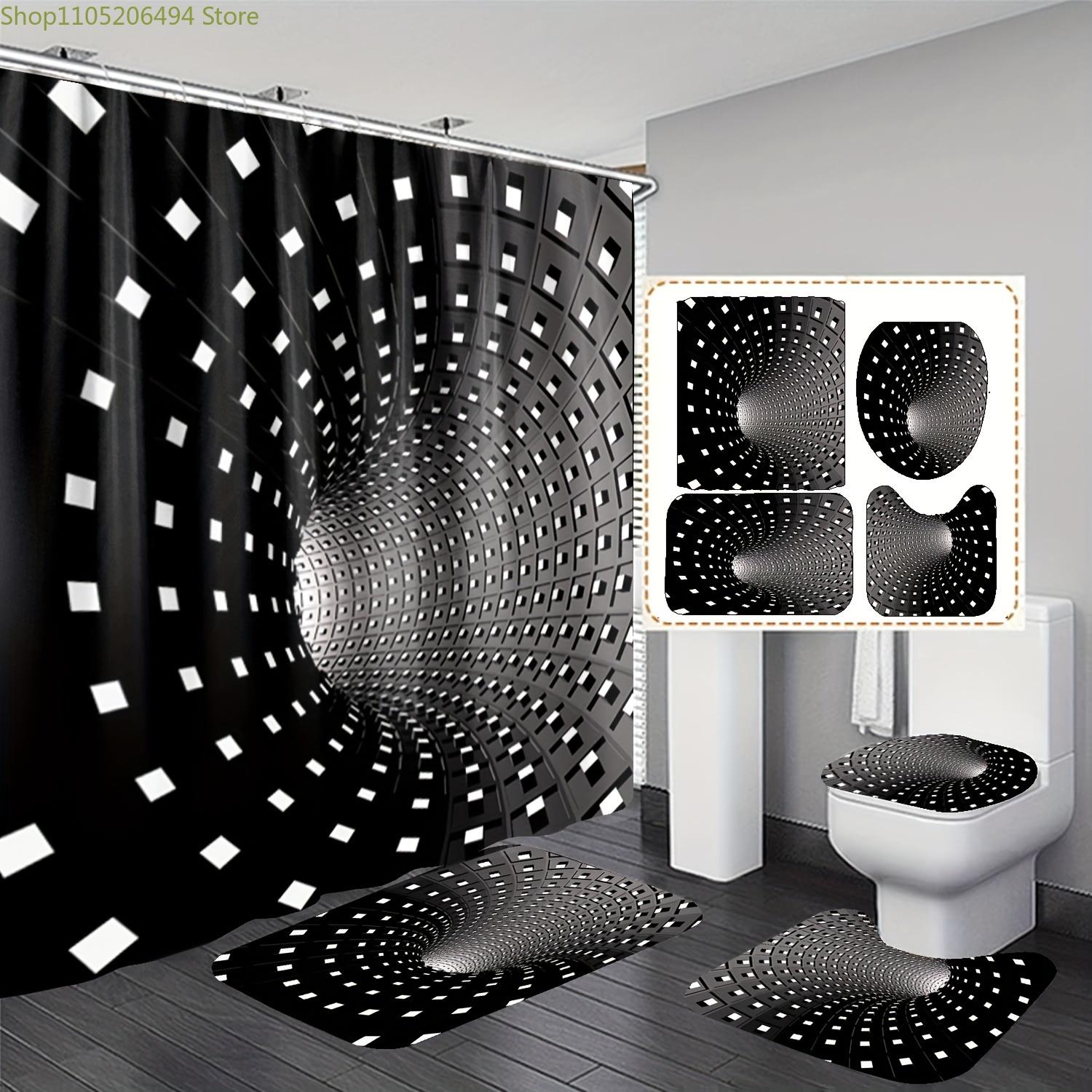 

3D Vortex 4pcs bathroom mat set Bathcurtain177.8cm177.8cmBathmat29.5 *44.96cmUmat44.96cm37.59cmToiletmat37.59cm41.91cm 4pcs-Set