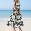 Women's Summer Casual Floral Print Short Sleeve O Neck High Waist A Line Tiered Flowy Boho Maxi Dress