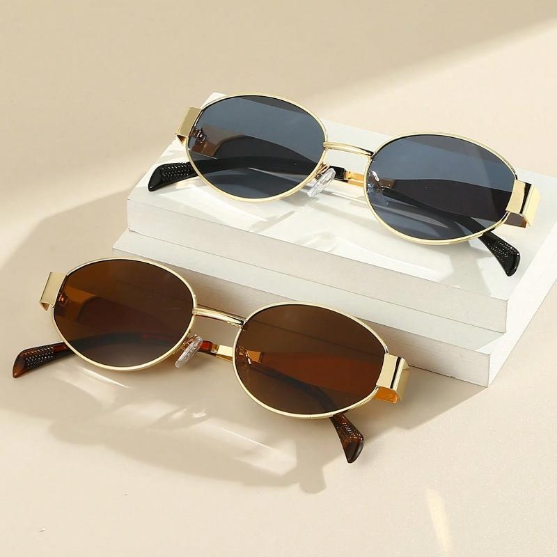 Oval Stylish Metal Frame Vintage Eyeglasses For Women, Fashion Accessory For Summer Beach Vacation,Outdoor,Travel
