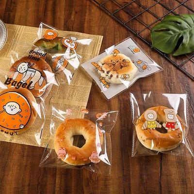 Sacos de Armazenamento de Pão Desenho Animado Auto-Selantes Sacos de Embalagem de Plástico Transparente Para Pão Fatiado Donuts Bagels Pães Reutilizáveis Padaria