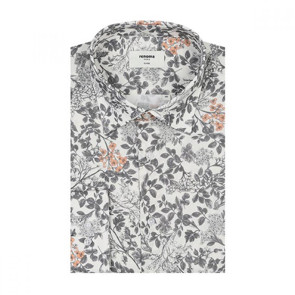 Renoma Regular Fit Vintage Botanical Print Long Sleeve Shirt Rpssg1076 Gy