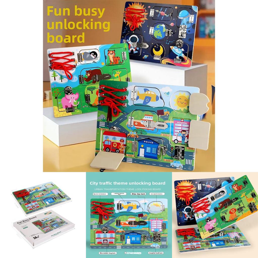 Lustiges Holzspielbrett mit Weltraumtier-Transportmotiven – ein Puzzlespielzeug für Kinder zur Förderung der frühen Entwicklung
