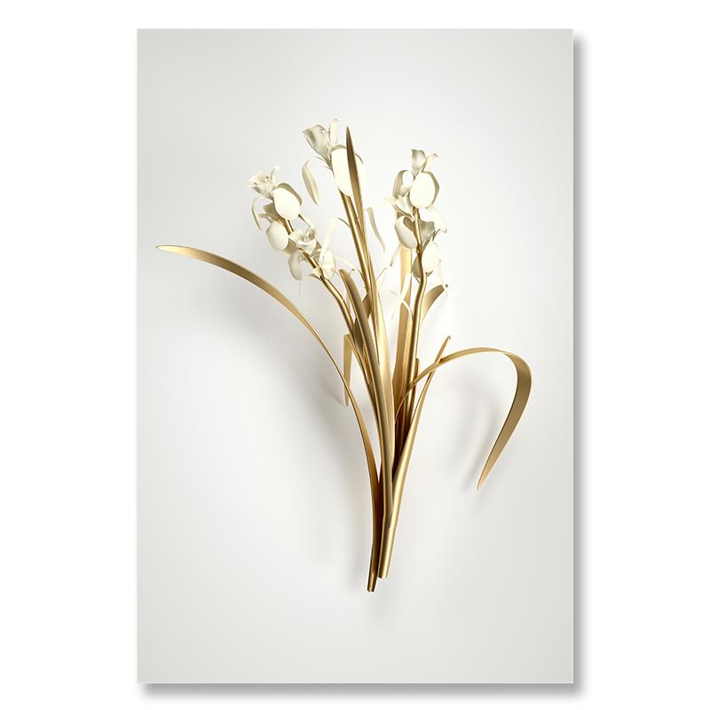 

Металлическое настенное искусствоАбстрактные позолоченные цветы Растения Laminas Decorativas Pared Cuadros Arte de Lienzos Decorativos Para Sala Decoracion 40x50cm No Framed