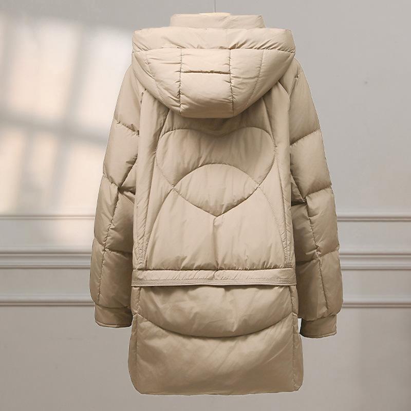 Medium and long down jacket women's 2024 new Korean version white duck down thick loose small bread jacket