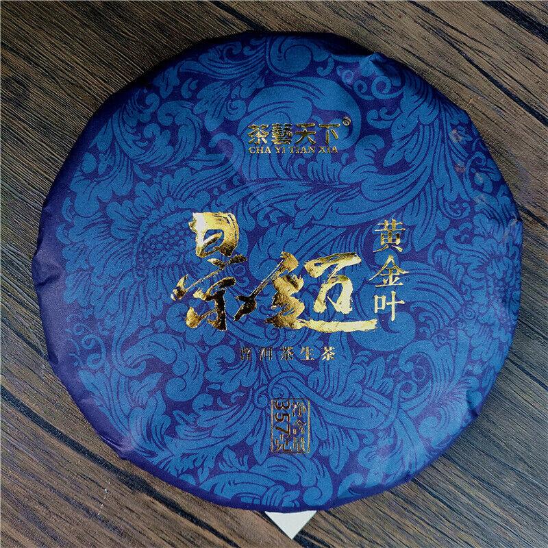 357g Jingmai Zlatý list Surový čajový koláč 2022 Yunnan Puerh Čaj