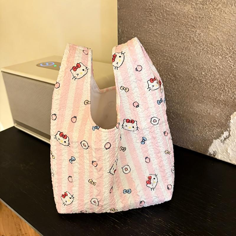 

Pink Kitty Mini Tote Bag Versatile Lightweight Wristlet Small Shoulder Bag Student Commuting Tote Bag Sweet Cute Tote HandBags
