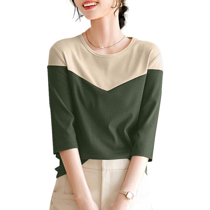 

ZANZEA Женская повседневная блузка с круглым вырезом и рукавом 3/4 в стиле пэчворк L зелёный