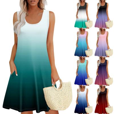 Damen Sommerkleider Lockerer U-Ausschnitt Ärmelloses Sommerkleid Kleid Mit Taschen