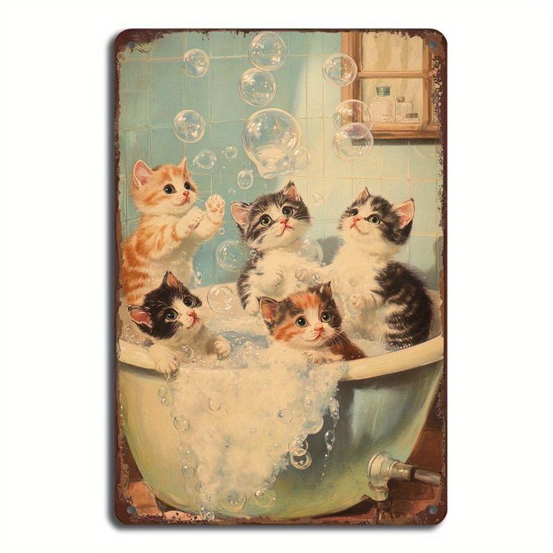 Vintage Style Metal Tin Sign Cute Cats Dogs for Cafe Interior