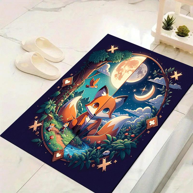 1pc Day and Night Fox Design Area Rug - Soft, Anti-Slip, and Durable Gaming Room Decor for Bedroom