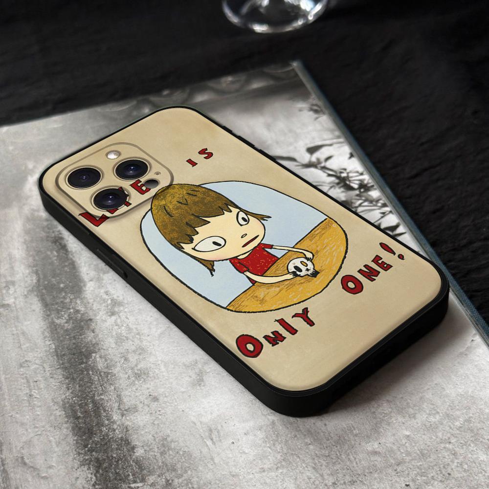 Yoshitomo-Nara Phone Case For IPhone 16,15,14,13,12,11,XS,XR,X,8,7,Pro,Max,Plus,mini Silicone Black Cover