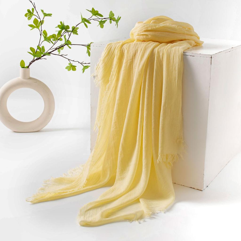 Gray Cotton and Linen Silk Scarf Solid Color Japanese Beach Silk Scarf Long High-end Shawl Retro Raw Edge Gauze Scarf