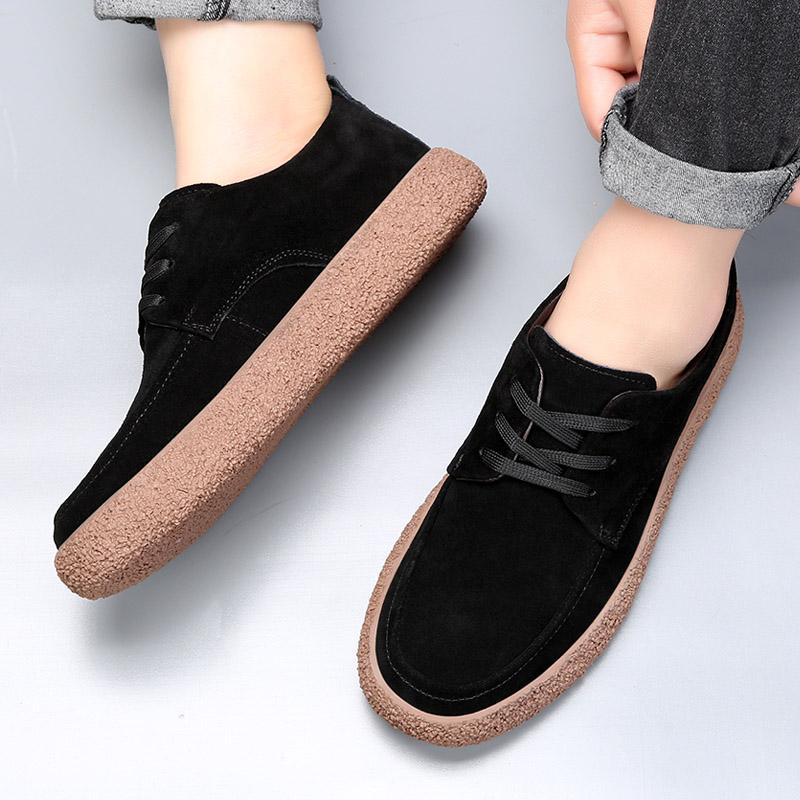 2024 Brand New Men's Cow Suede Leather Casual Shoes Round Toe Lace-up Soft Sole Loafers Breathable Daily Commute Driving Shoes