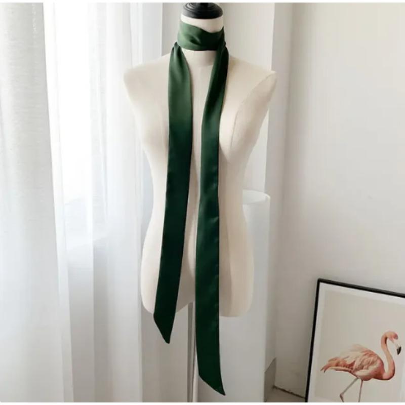 Long Skinny Hair Scarf For Women Silk Satin Headband Cute Neckerchief Solid Colors  Fashion Bag Scarves For Ladies 2024
