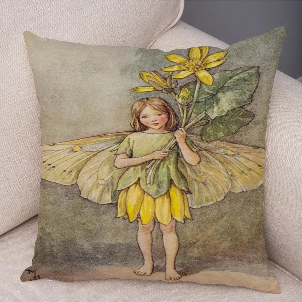 Lovely Color Cartoon Flower Girl Soft Cushion Set Fairy Tale World Elf Decoration Living Room Bedroom Sofa Home 45*45cm