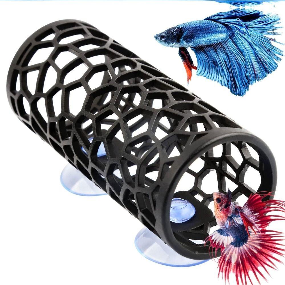 Plastic Betta Fish Hideout Cave Hide Decoration Hollow Design Betta Fish Tunnel Tube Suction Cup Small Hole