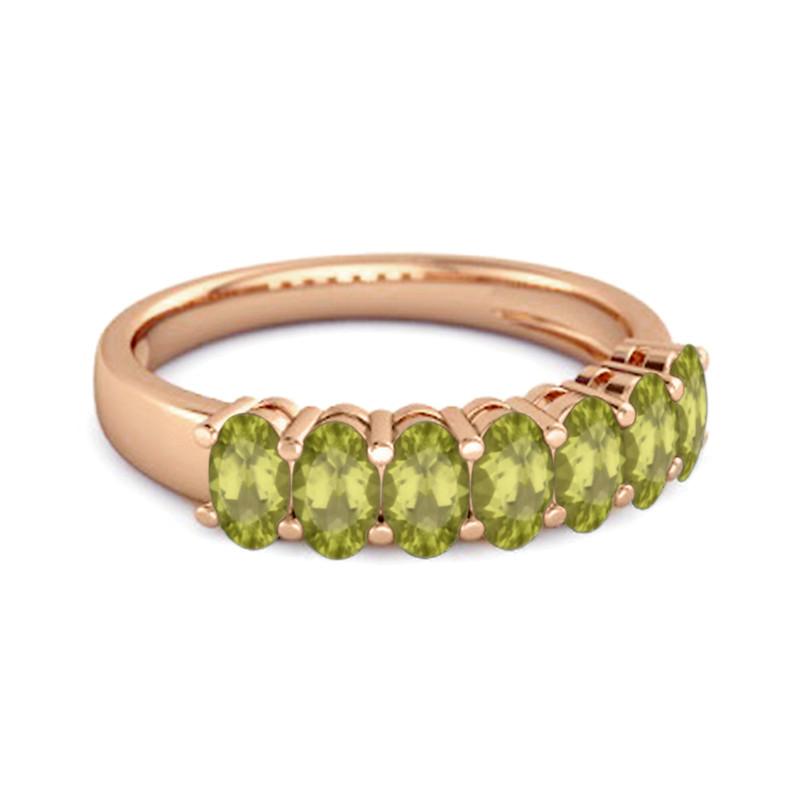 Peridot Oval Half Eternity Band Ring - Sterling Silver Rose Gold Vermeil