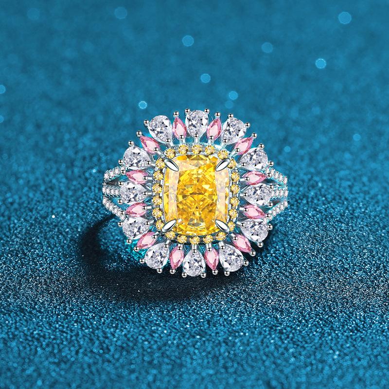 

Hairen Candy Series 925 Sterling Silver Gold Ring with 4-Carat High Carbon Diamond and Inlaid Pink Diamond for Women Adjustable Open жёлтый/алмаз