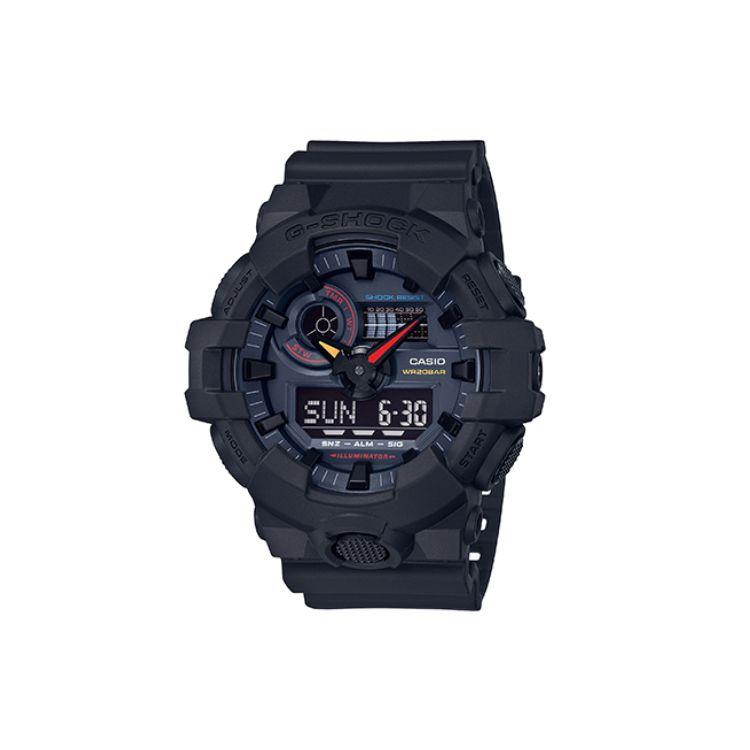Casio G-Shock Theme Series Fashion Trend Neon Style Dual Display Shock Resistant Waterproof Sports Quartz Movement Resin Strap GA-700BMC-1A Black