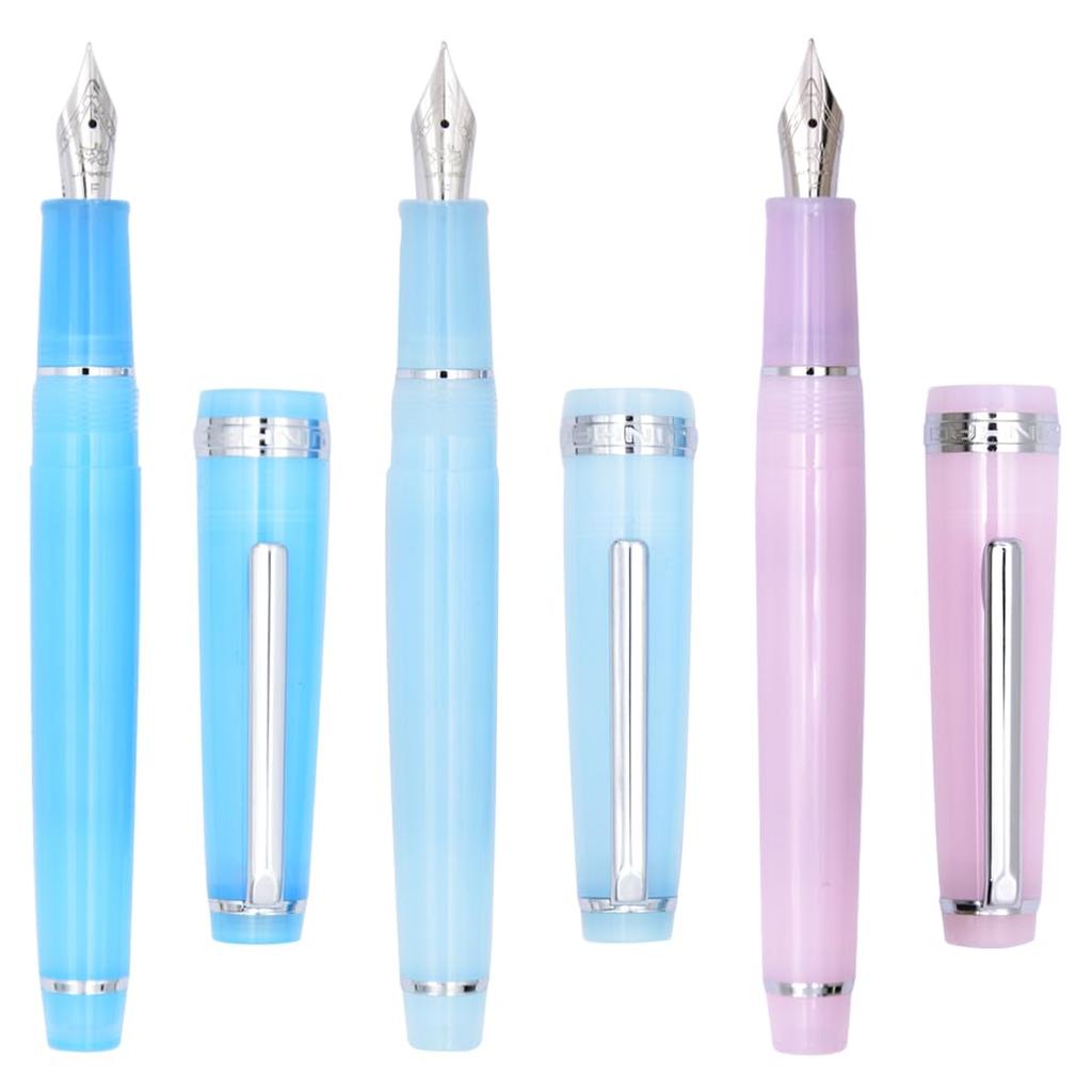 Ranvi Jinhao 82 Acrylic Fountain Pens with Iridium Fine Ink Classic Design in Light and Smooth Writing 3-Pack Nib, Converter, Blue, Blue, Pink,