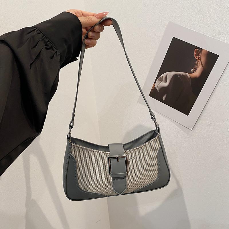 Vintage Contrasting Color Underarm Purse With Large Capacity For Winter Wear