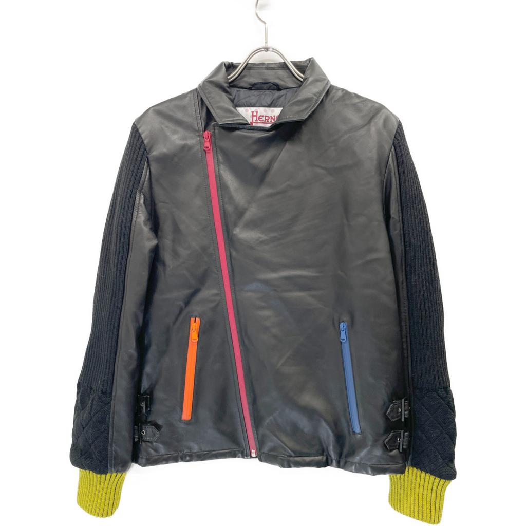 Herno ×Untitled Carlo Volpi Sheep Leather Colorful Zipper Double Rider Jacket 48 blackUsed