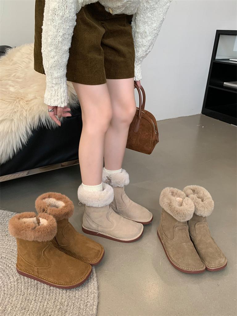 2025 platform women's boots fluffy shoes short boots snow boots mink hair outer wear winter warm velvet snow cotton shoes