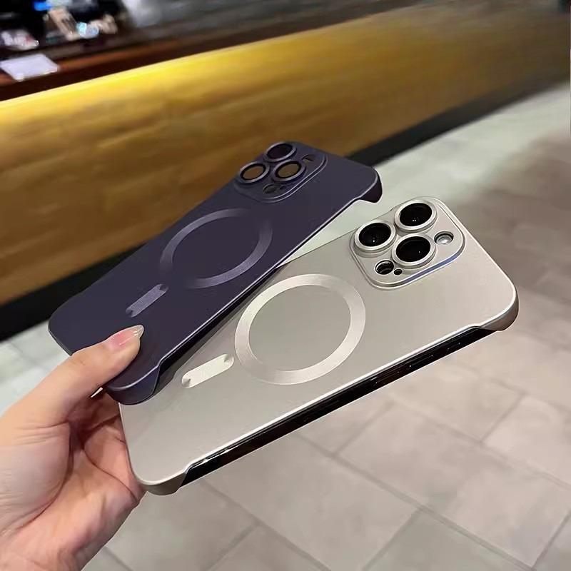 Applicable To IPhone 16 Frameless Magnetic Suction Phone Case Metal Paint Apple 15 Ultra Thin 14 with Lens Film Protective Cover