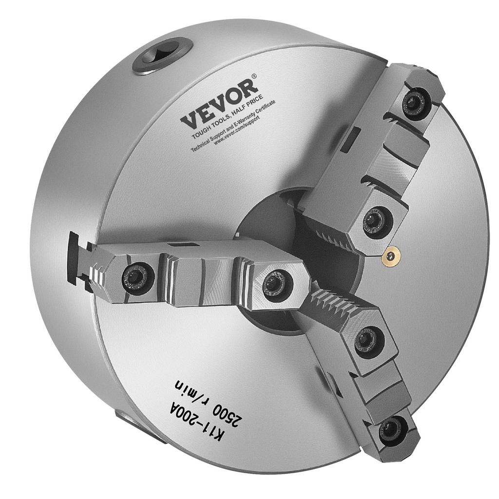 VEVOR 3-Jaw Lathe Chuck, 8 Inch (200 Mm), Self-Centering Chuck with 2 1/4 In-8 Threaded Backing Plate