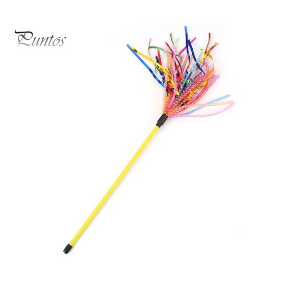 Colorful Rattle Ribbon Teaser Rod Wand Stick Pet Cat Kitten Bite Chew Chase Toy