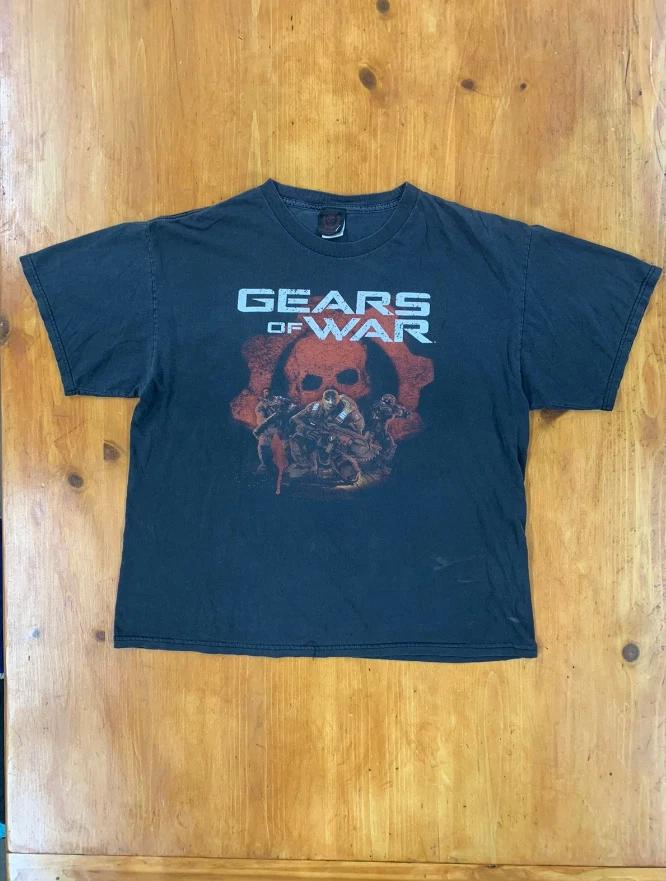 Светящийся желтый логотип Gears of War, Винтажная футболка Gears of War, Футболка из рекламной кампании y2k XXL