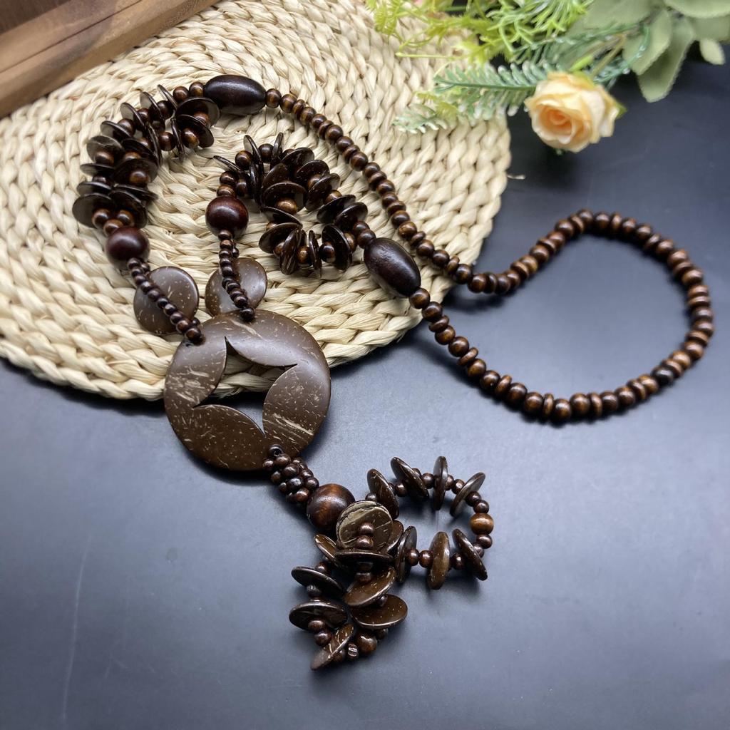 Retro Wooden Rhombus Long Necklace Ornament