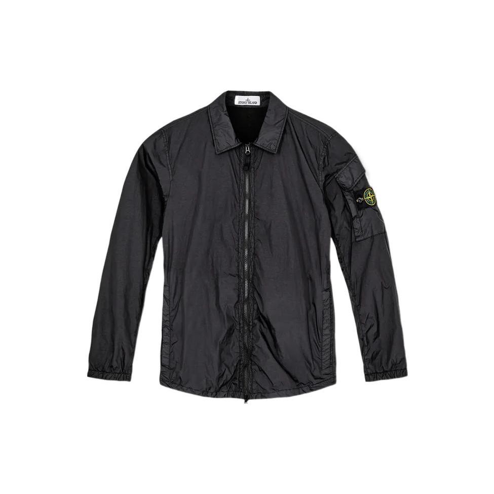 STONE ISLAND FW22 High Gloss Crinkle Nylon Collar Shirt Jacket Men Jacket Black 771510223-V0029
