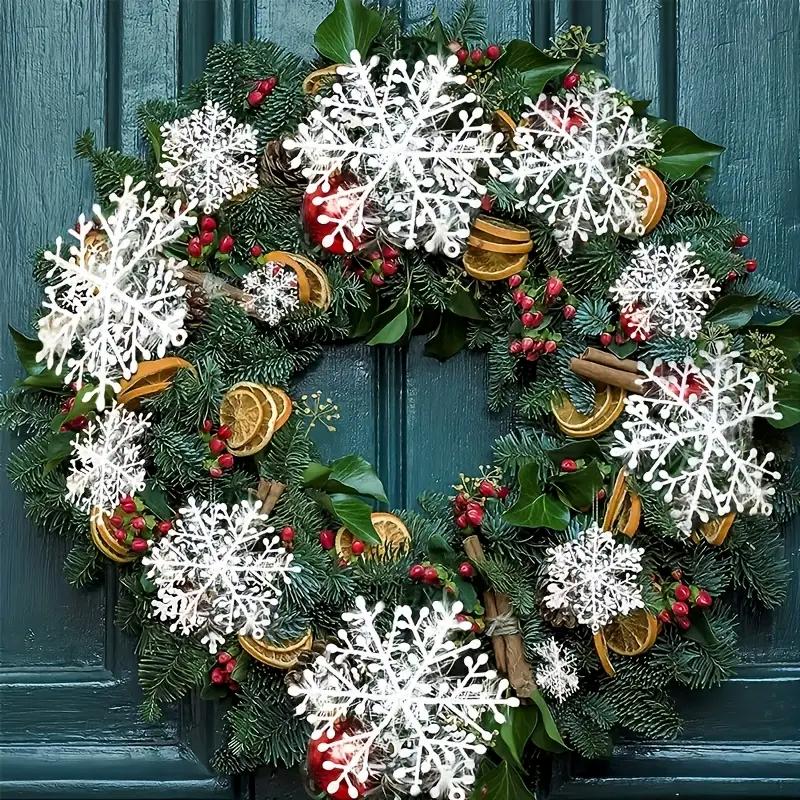 30pcs Christmas Snowflakes Xmas Tree Hanging Pendant Artificial Plastic Glitter Snow Flake Home DIY New Year Wreath Decoration