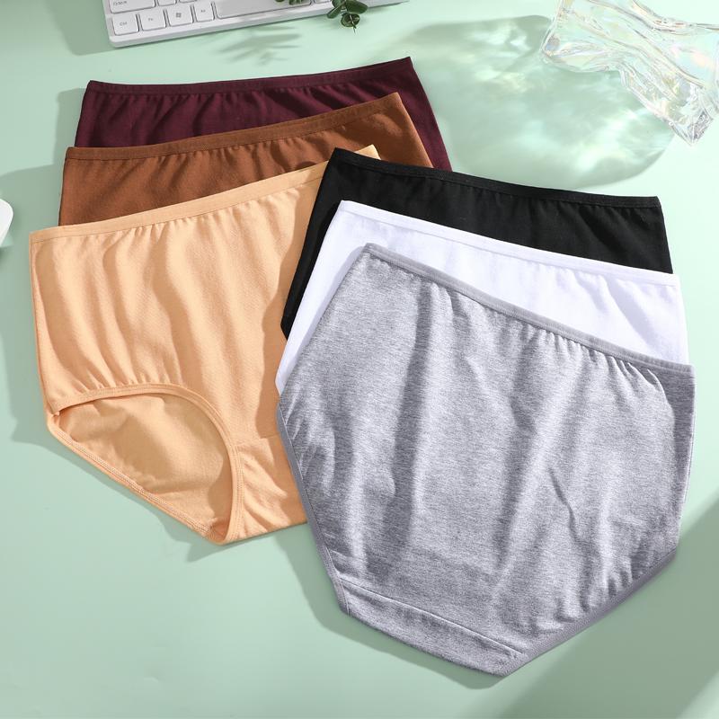 FINETOO 1pcs Women's High Waisted Plus Size Solid Color Cotton Underwear, Fashionable, Breathable, Soft and Comfortable Women's Underwear