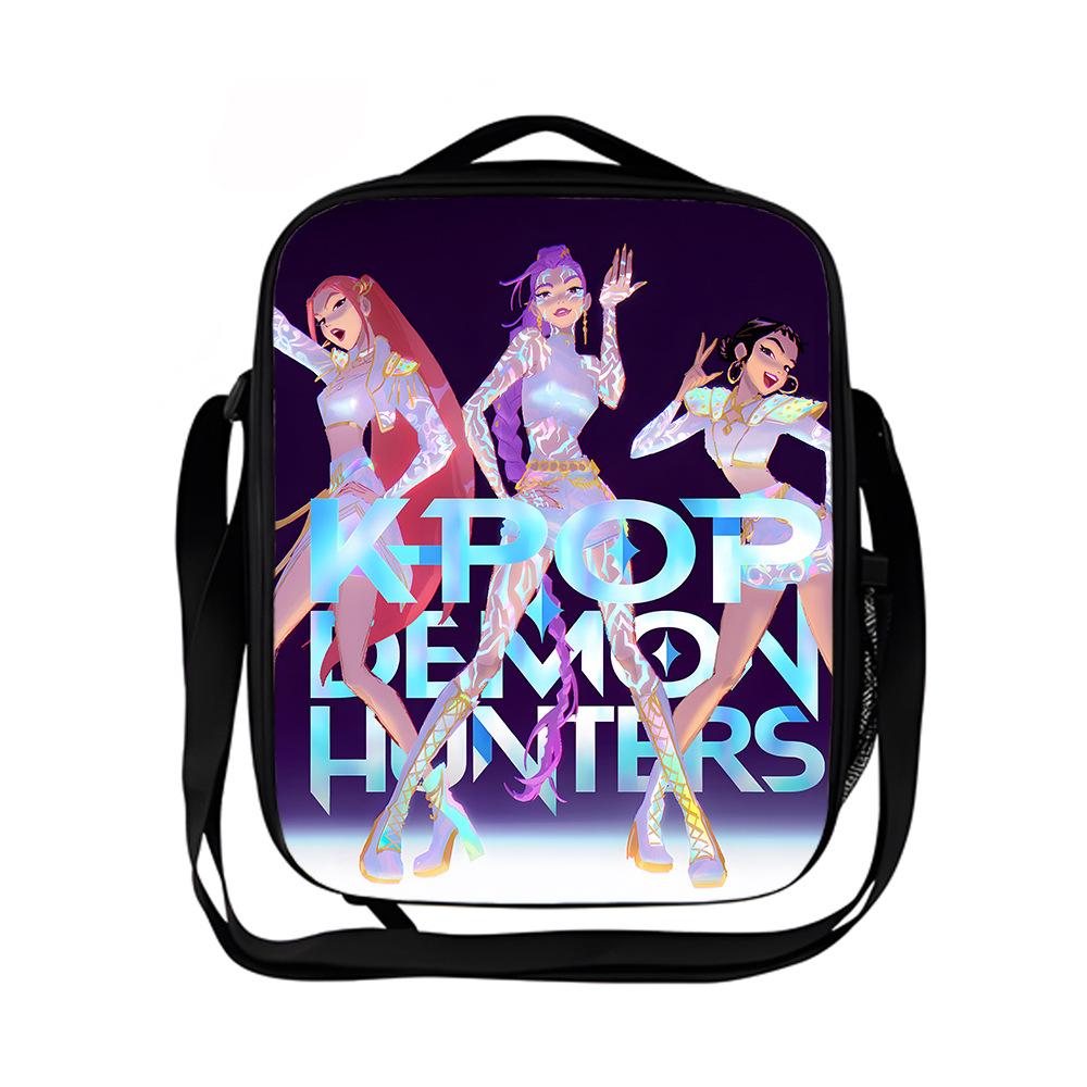 Borsa termica per il pranzo del gruppo di caccia alle streghe Kpop borsa a tracolla per ragazzo scuola elementare borsa a tracolla con cartoni animati borsa da picnic portatile KTB