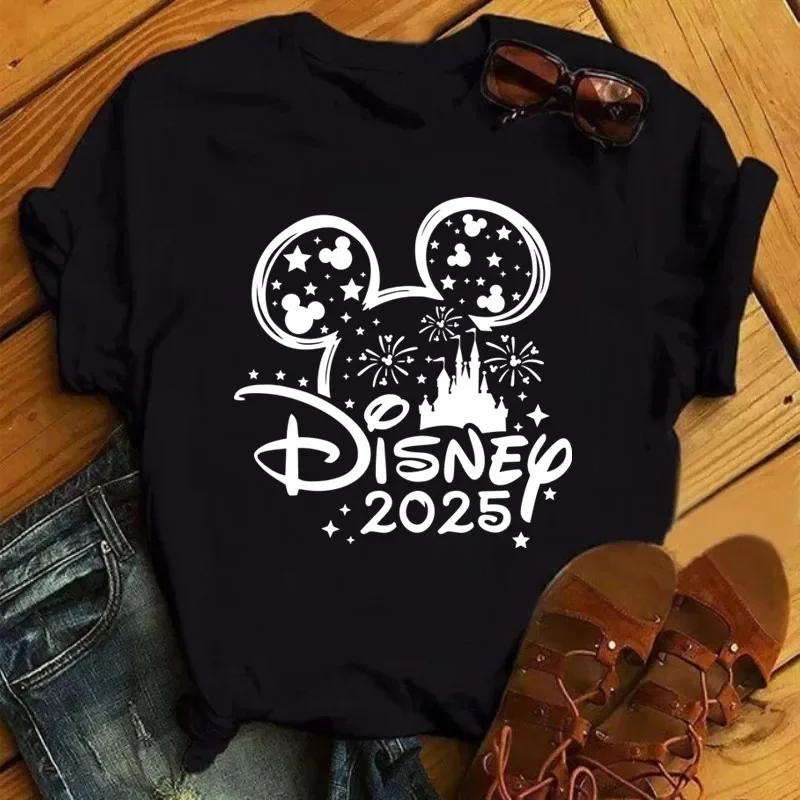 Disney Cartoon 2025 Travel Pattern Printed T-Shirt Summer Women's Casual Tops T-Shirt Fashion Clothing Harajuku Y2k T-Shirt