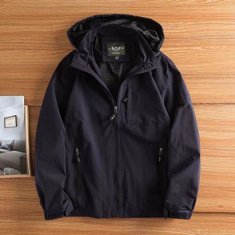 Jacket Men's Trench Coat Spring and Autumn Technology Three-proof Jacket Casual Loose Hooded Outerwear Outdoor Windproof Jacket