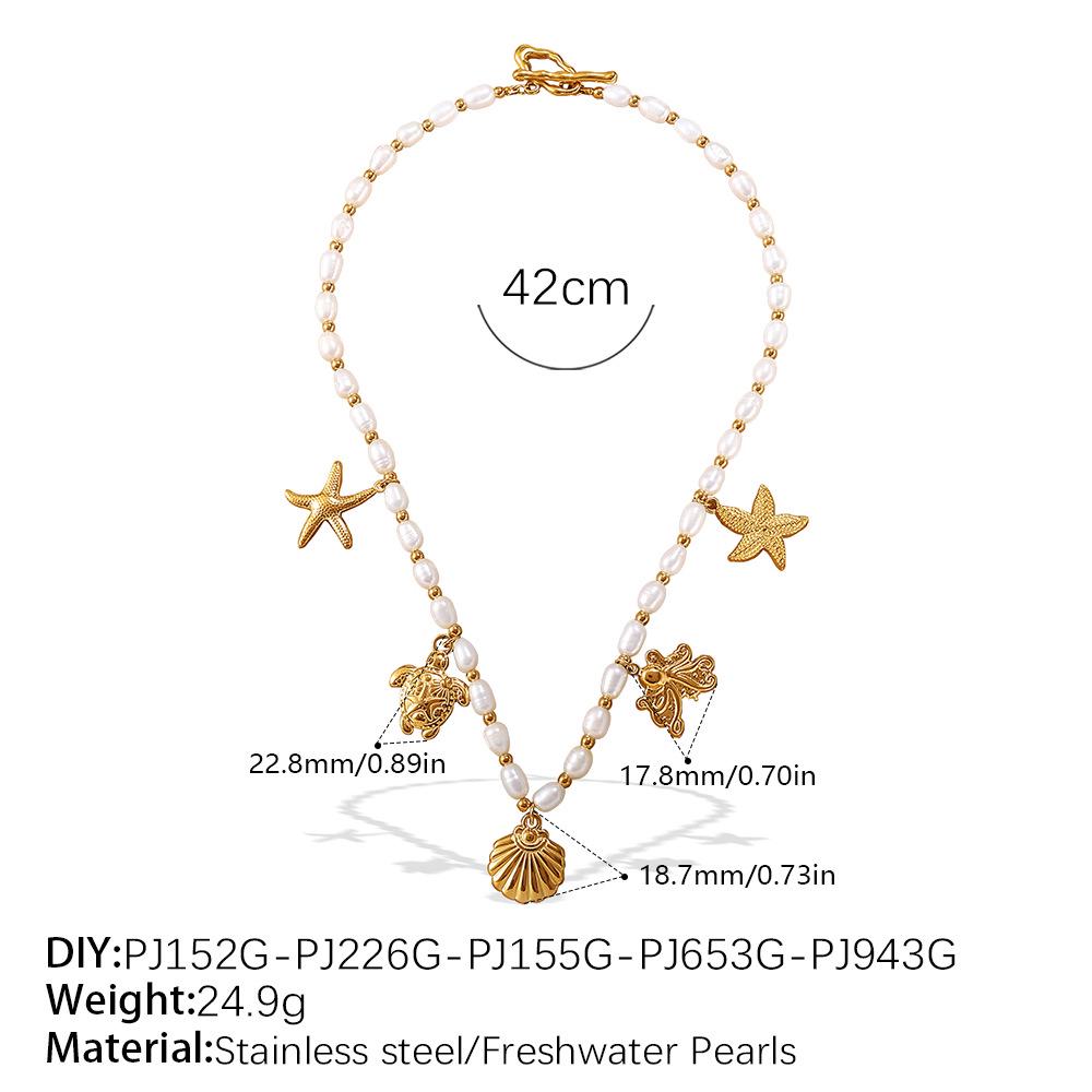 Elegant Pearl and Stainless Steel Beach-Style Necklace & Bracelet Set for Women