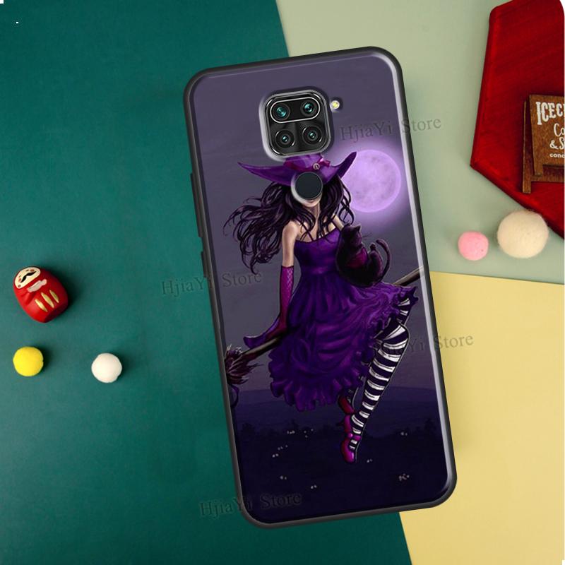 Halloween Witch Cat Case For Xiaomi Redmi Note 11 Pro 10 9 8 10S 11S Phone Coque For Redmi 10 9T 9A 9C Cover