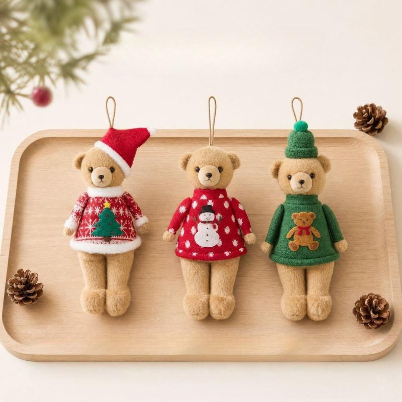 Christmas Decorations Fabric Plush Teddy Bear Doll Pendant Bear Christmas Tree Pendant