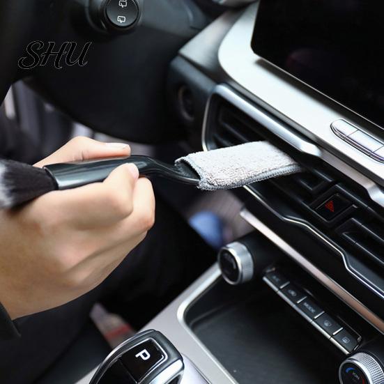 Long-term Use Car Brush Cleaning 2-in-1 Soft Bristles Portable Efficient Good Elasticity Anti-deform Arced Handle Comfortable Grip Bristle