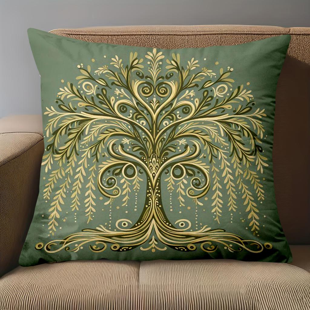 1 Pieces Green Pillows With Golden Tree Pattern Decor Polyester pillowcase, sofa decorative cushion cov Headboard Pillow
